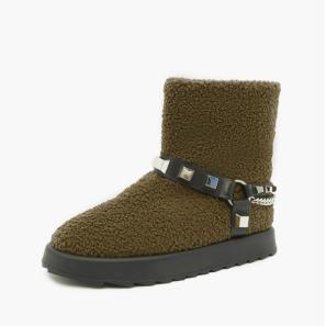 Navy Green Fleece Snow Boots for Women