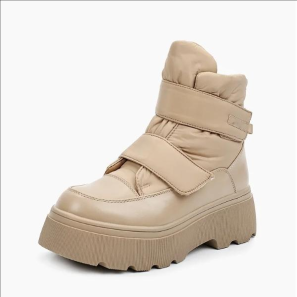 Beige Waterproof Bouble Velcro Snow Boots For Women