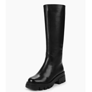 Black Leather Chunky Long Boots for Women