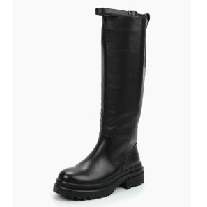 Black Leather Strap High Boots for Women