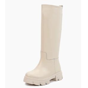 Offwhite Leather Chunky Long Boots for Women