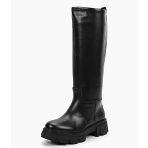 Black Leahter Chunky High Boots for Women