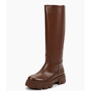 Brown Leather Chunky High Boots for Women