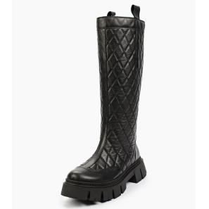 Black Leather Stitching Design Long Boots