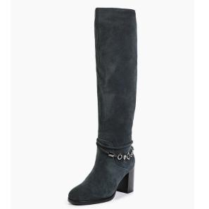 Black High Heel Long Boots with Metal Trim