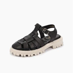 Black Leather Women Sandals