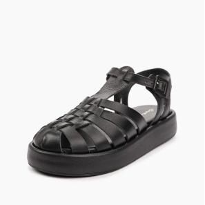 Flat Sandals Black Leather