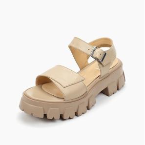 Beige Leather Buckle Sandals