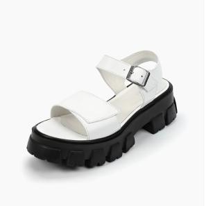 White Leather Women Sandal with Buckle Strap