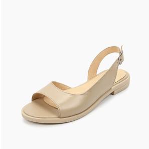 Beige Leather Flat Sandals for Women