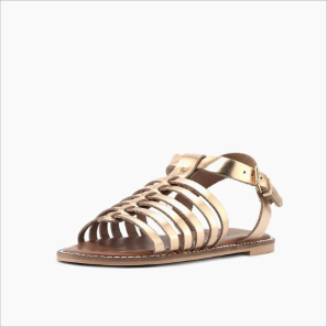 Gold Leather Flat Sandals for Women