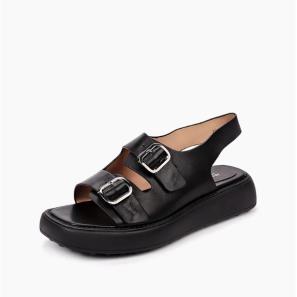 Black Double Buckle Slip-on Sandals For Women