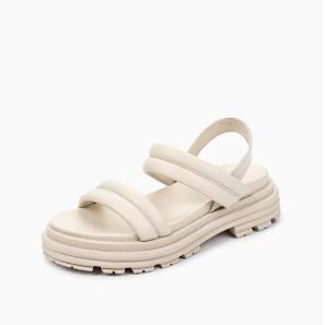 Beige Leather Platform Women Sandals