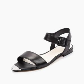 Black Buckle Strap Flat Sandals for Women