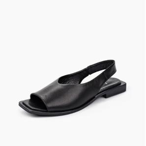 Black Leather Buckle Strap Women Sandals