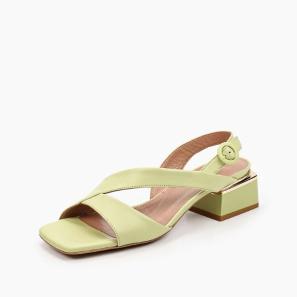 Green Leather Women Sandals Wide Heel