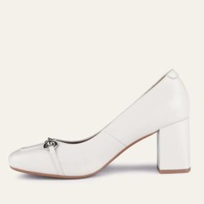 White Wide Heels with Metal Trim