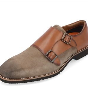 Brown Contrast Double Buckle Monk Straps