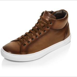 Brown Burnished Leather High Top Sneaker