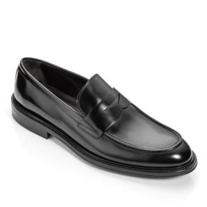 Black Leather Round Toe Penny Loafer