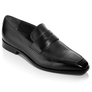 Black Calf Leather Penny Loafers for Men