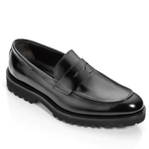 Black Leather Casual Penny Loafers for Men