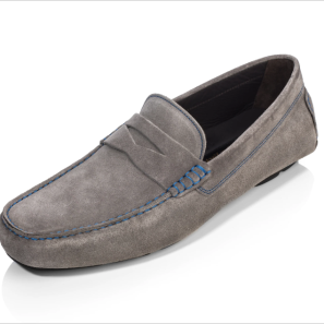 Grey Suede Blue Stitching Penny Driving Shoes