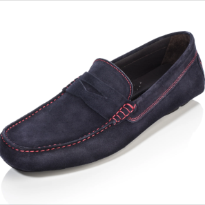 Navy Blue Suede Contrast Stitching Penny Mocassin