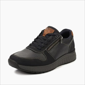 Black Leather Men's Sneaker with Zipper Outside