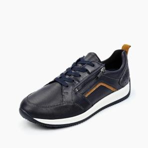 Navy blue Leather Side-zipper Sneaker for Men