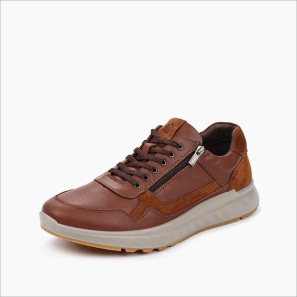 Brown Leather Zipper Outside Hiking Sneakers for Men