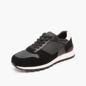 Black Leather Low-top Casual Sneakers 