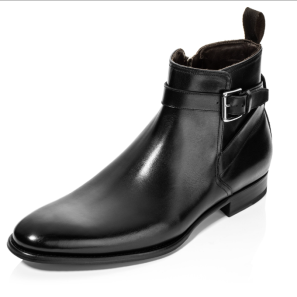 Black Cow Leather Men Boots with Buckle Strap