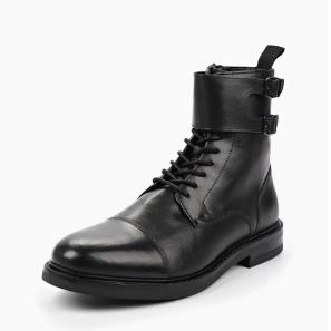 Black Leather Double Buckle Strap Men Boots