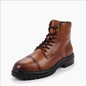 Brown Leather Men's Boots with Buckle Eyelace