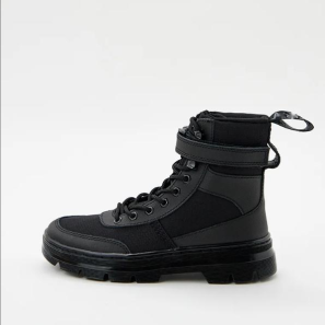 Black Leather Men Boots with Leather Strap