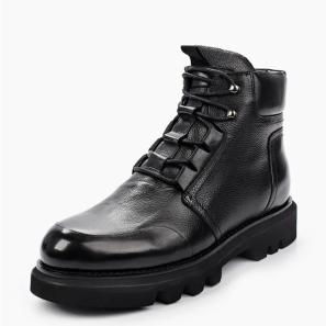 Black Leather Fur Lining Boots for Men