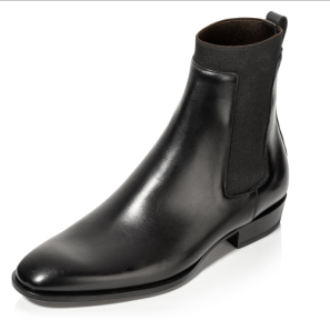 Black Leather Rib Closure Chelsea Boots