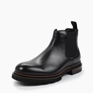 Black Leather Round Toe Men's Chelsea Boots