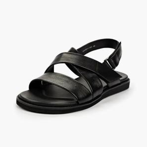 Black Leather Crisscross Sandals for Mens Sale