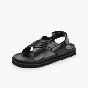 Black Leather Smart Arch Support Mens Sandals