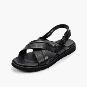 Black Leather Adjustable Straps Sandals for Men