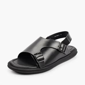 Black Leather Double Buckle Strap Mens Sandals