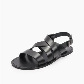 Black Leather Crisscross Fisherman Sandals