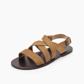 Brown Suede Leather Crisscross Mens Sandals