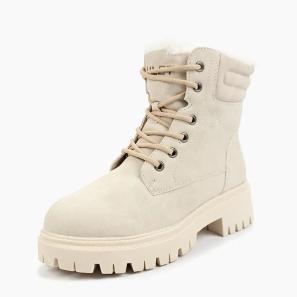 Beige Suede Children's Chunky Boots with Fur Lining