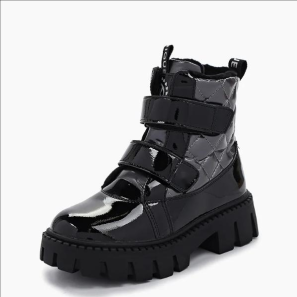 Black Grey Snow Boots with Double Velcro Strap