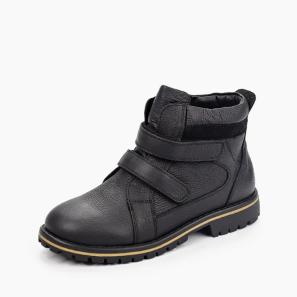 Classic Black Boys' Boots with Double Velcro Strap