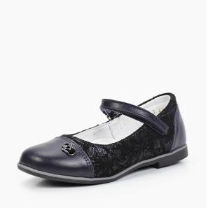 Black Cow Leather mix Embossed Leather School Shoes for Girls