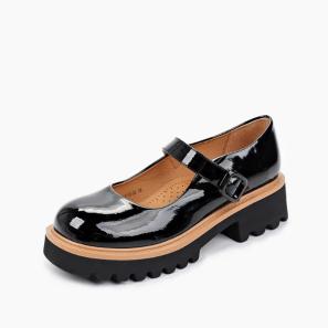 Black Shiny Patent Chunky Mary Jane Shoes